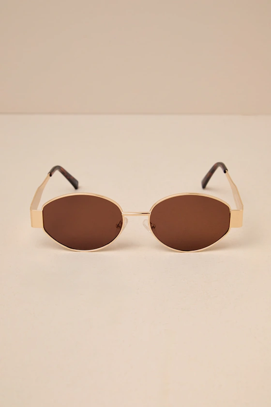 Trendsetting Take Gold and Brown Oval Sunglasses