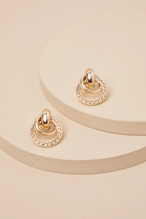 Radiant Cuteness Gold Textured Door Knocker Earrings
